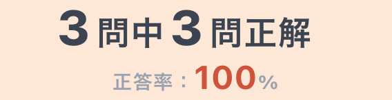 読解テストの3問すべてに正解した実際の採点結果。正答率100%